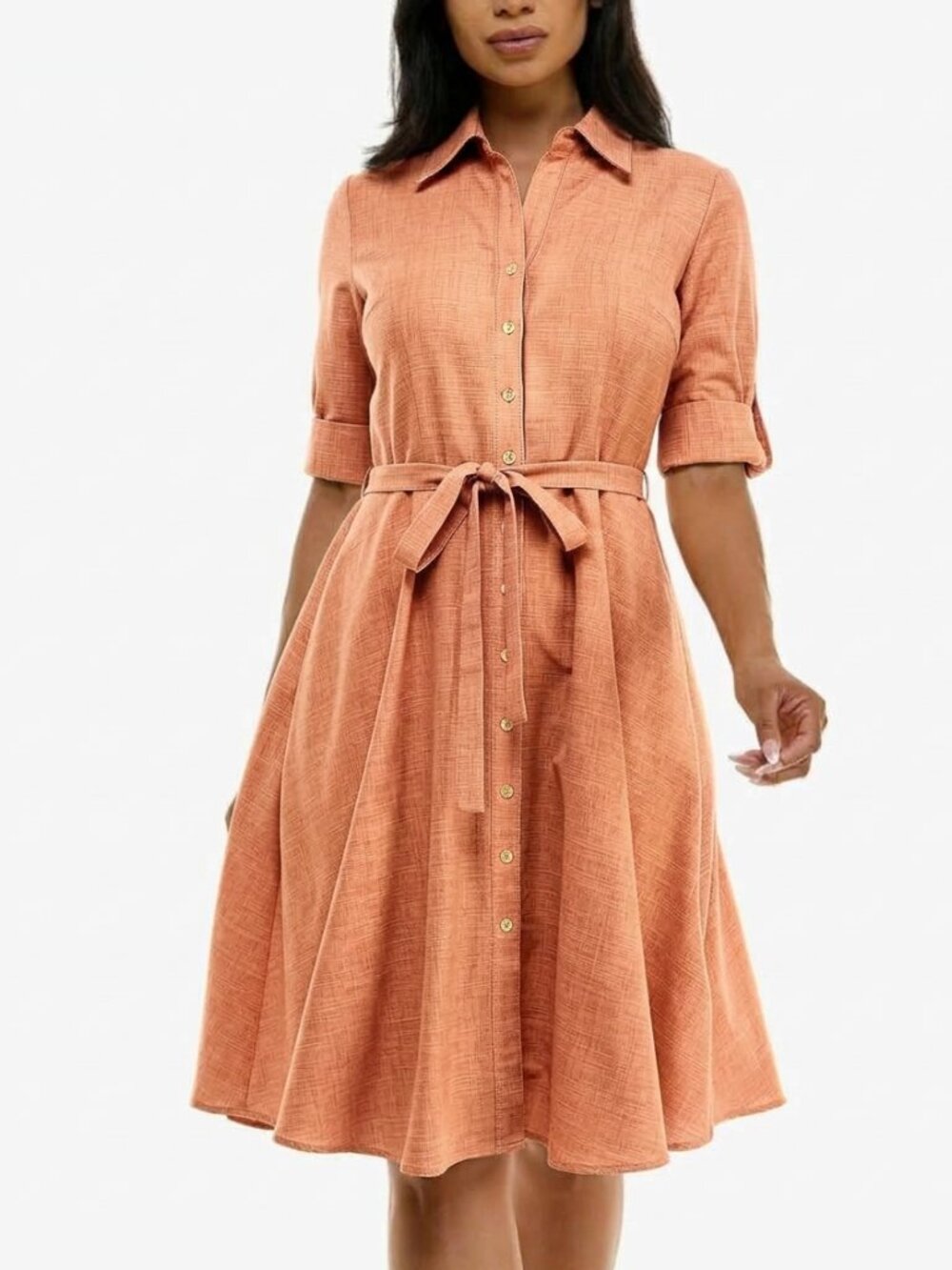 Sharagano Belted Midi Shirt Dress Pink